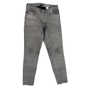 H&M Silver Metallic Wax Sheen Skinny Ankle Jeans Size 6 Gray Zip Ankle Stretchy